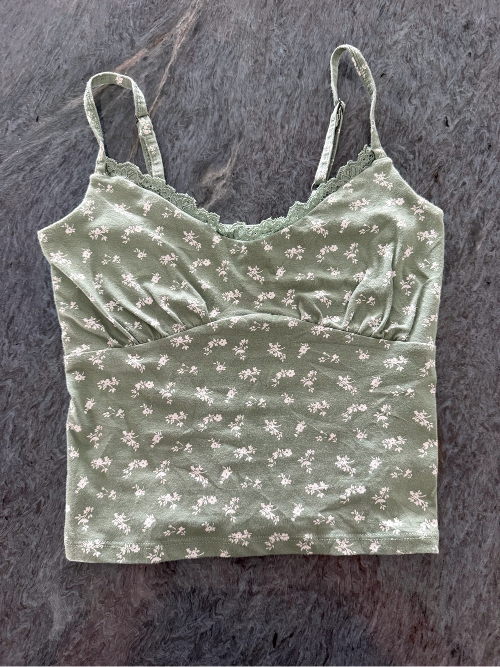 Hollister Olive Green Floral Lace-Trim Cami